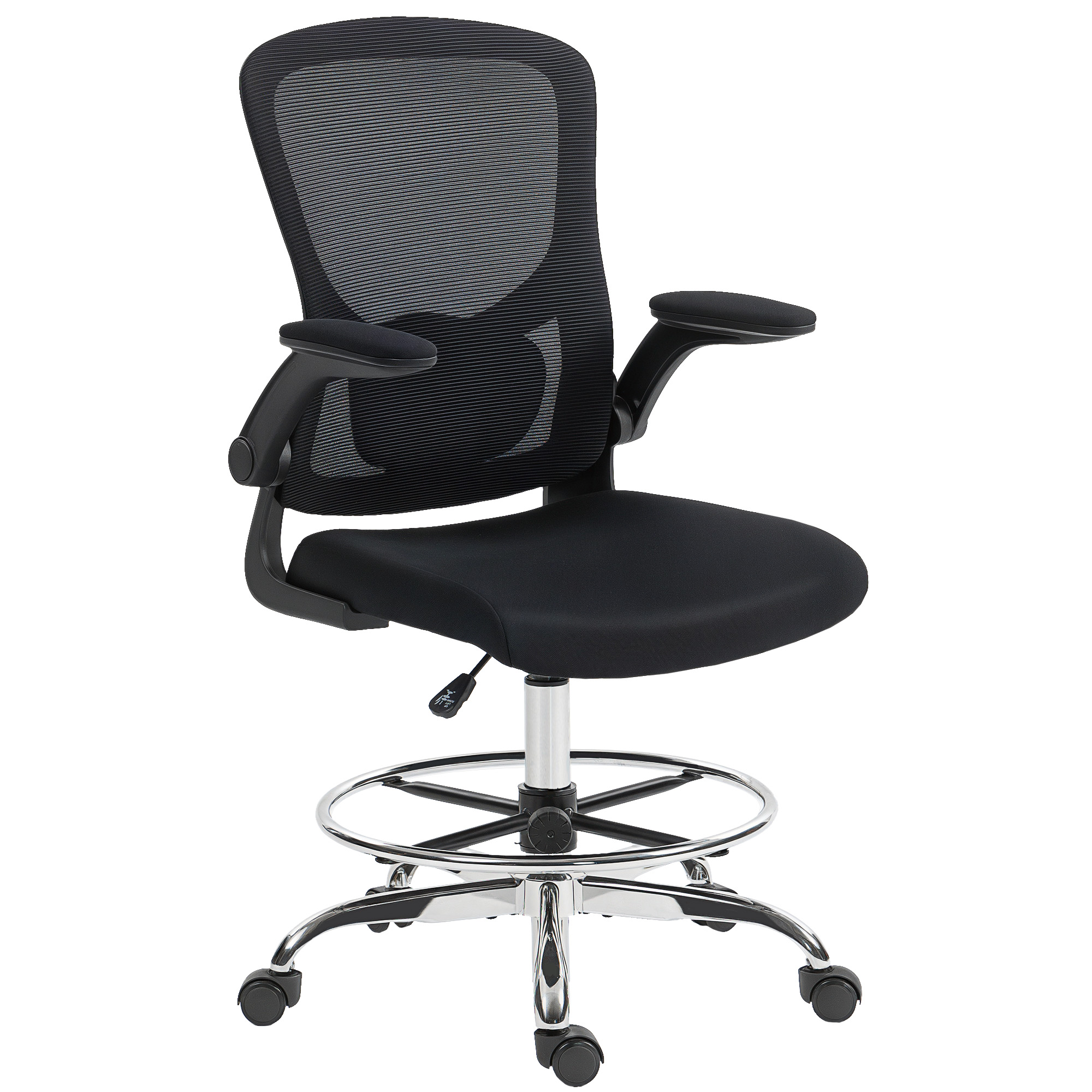 Zeichenstuhl Mit Lendenstütze, Höhenverstellbar, Drehbar, Für Homeoffice, Studio, Kunstprojekte, Schwarz