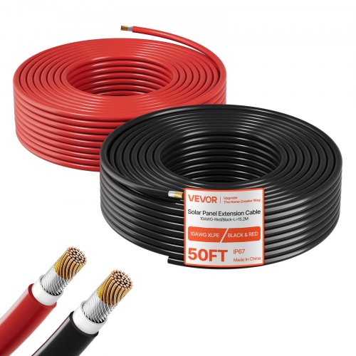 Solarkabelverlängerung, 15,2 M Schwarz & 15,2 M Rot, 10 Awg Solarverlängerungskabel, Verzinntes Kupferkabel Für Netzunabhängige Photovoltaikanlagen An Haus, Fahrzeugen, Rv, Booten, Ip67