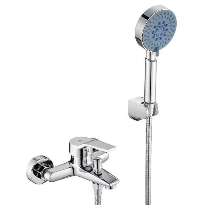 Fünf-funktionen-wannenarmatur Aus Chrom Mit Handbrause, Wandmontierte Duscharmatur Aus Messing, Geeignet Für Badezimmer.
