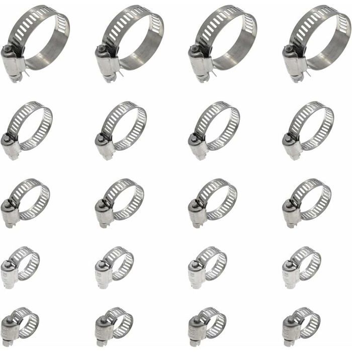 20 Schlauchschellen, Verstellbare Schlauchschellen, 16-25 Mm, Schlauchschellen Aus Edelstahl 304