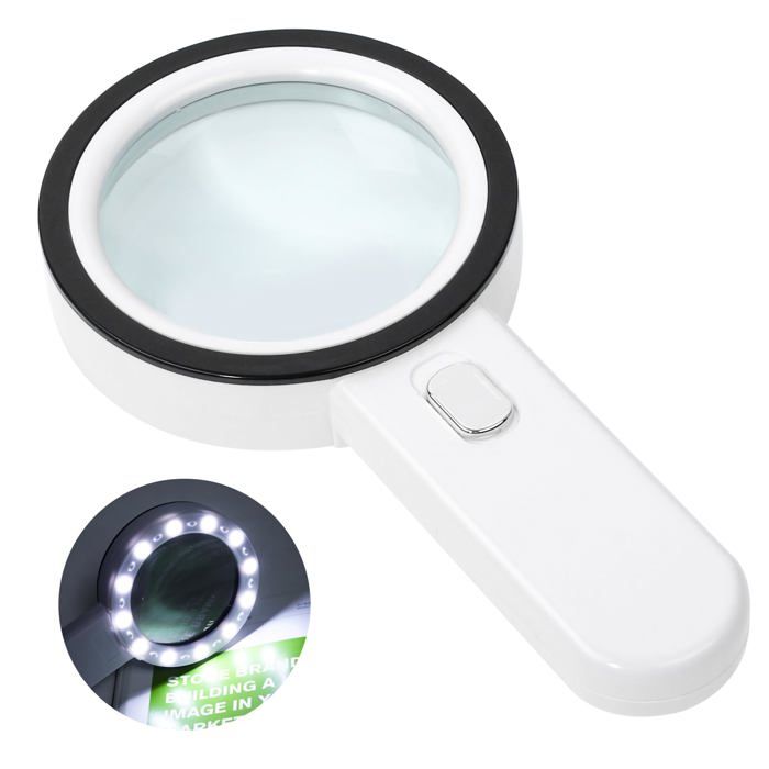 Beleuchtete Leselupe, 30-fache Vergrößerung, Mit 12 Led-leuchten, Handlupe, Beleuchtete Lupe (weiß).