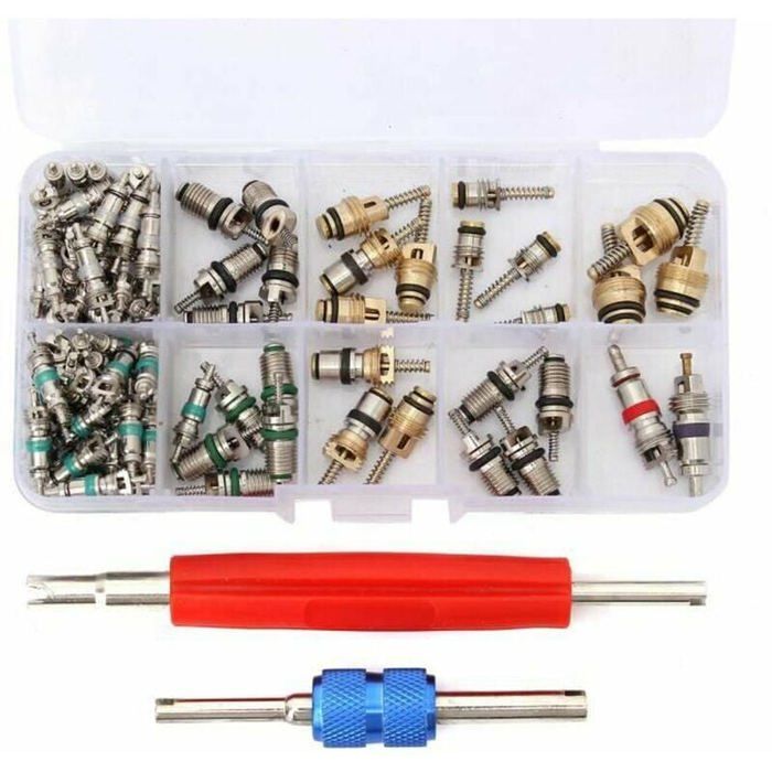 Ventileinsatz-set Für Kfz-klimaanlagen – 100-teilig – Kältemittel R12/r134a – Material: Kupfer Und Messing – Universell Kompatibel