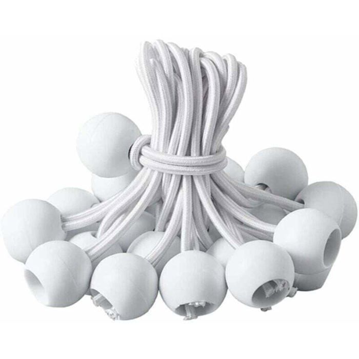 20 Elastische Kordeln Mit Kugeln, 20 Cm Lang, Weiß, Geeignet Für Zelte, Kioske Und Vorhänge.