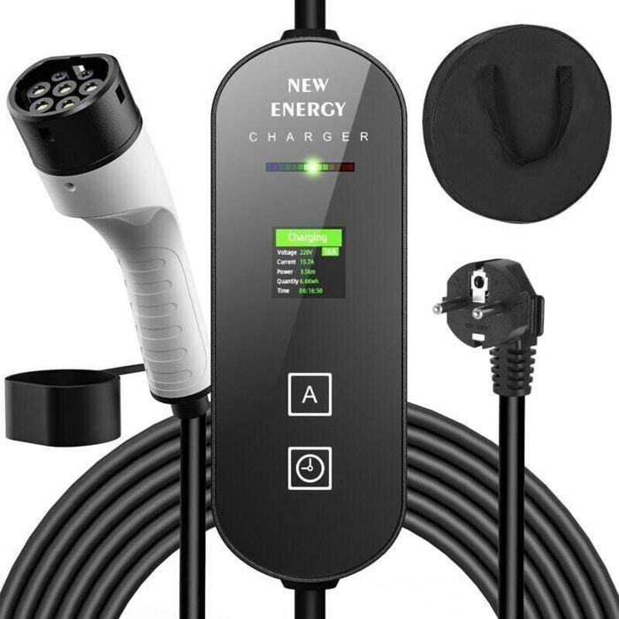 Ladegerät Für Elektrofahrzeuge - 3,5 Kw - 5-meter-kabel - Typ 2 - Digitalanzeige - Einstellbarer Strom 6/8/10/13/16 Ampere