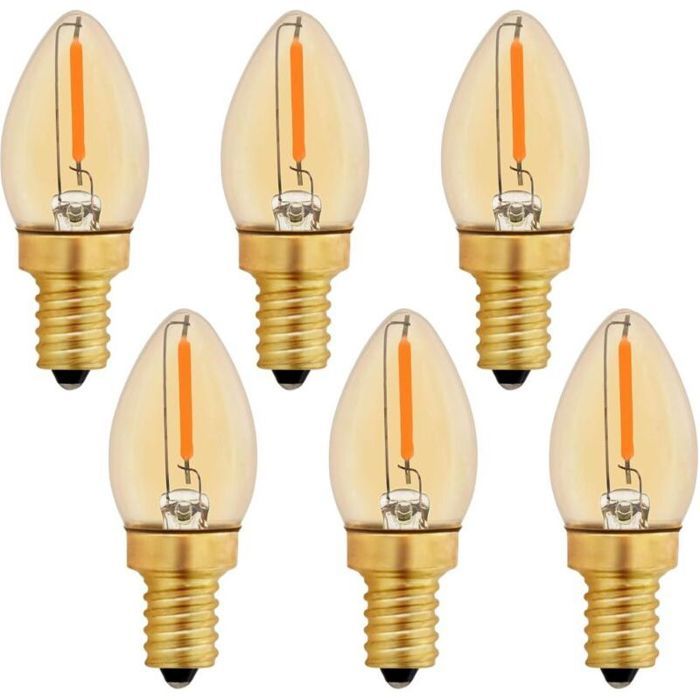 C7 E12 220v Led-lampen, Retro-edison-kerzenlampen, 0,5w Entspricht 5w, Bernsteinfarbener Glühfaden, 2200k, Nicht Dimmbar, 6er-pack.