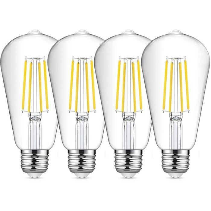 E27 St64 Led-filamentlampe, Retro-kaltweißlicht, 8 W, 6500 K, Retro-edison-glühbirne, Vintage-lampe, 4er-pack