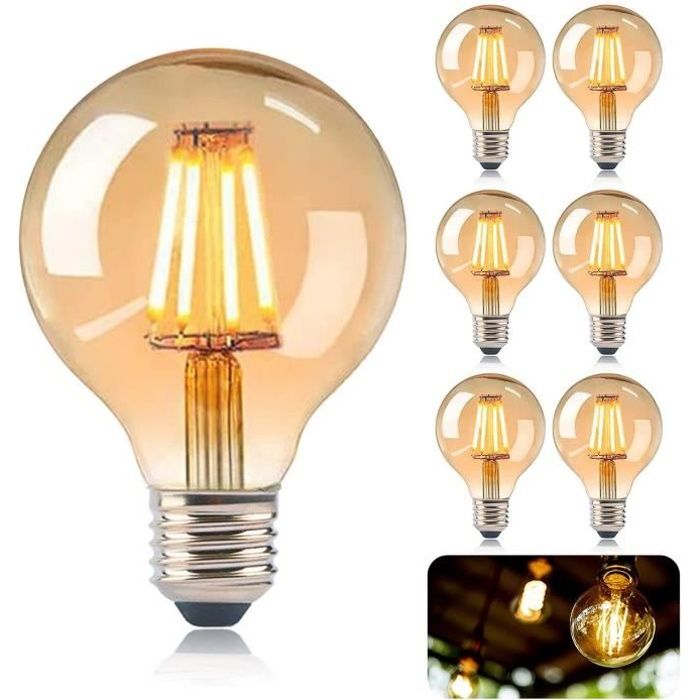 Led-lampen – E27 G80 – 4 Watt – 2700 K Warmweißes Licht – Bernsteinfarbenes Glas – 6er-pack