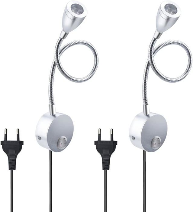Flexible 3-watt-wandleuchte Mit Europäischem Stecker Und Schalter, Lesewandleuchte