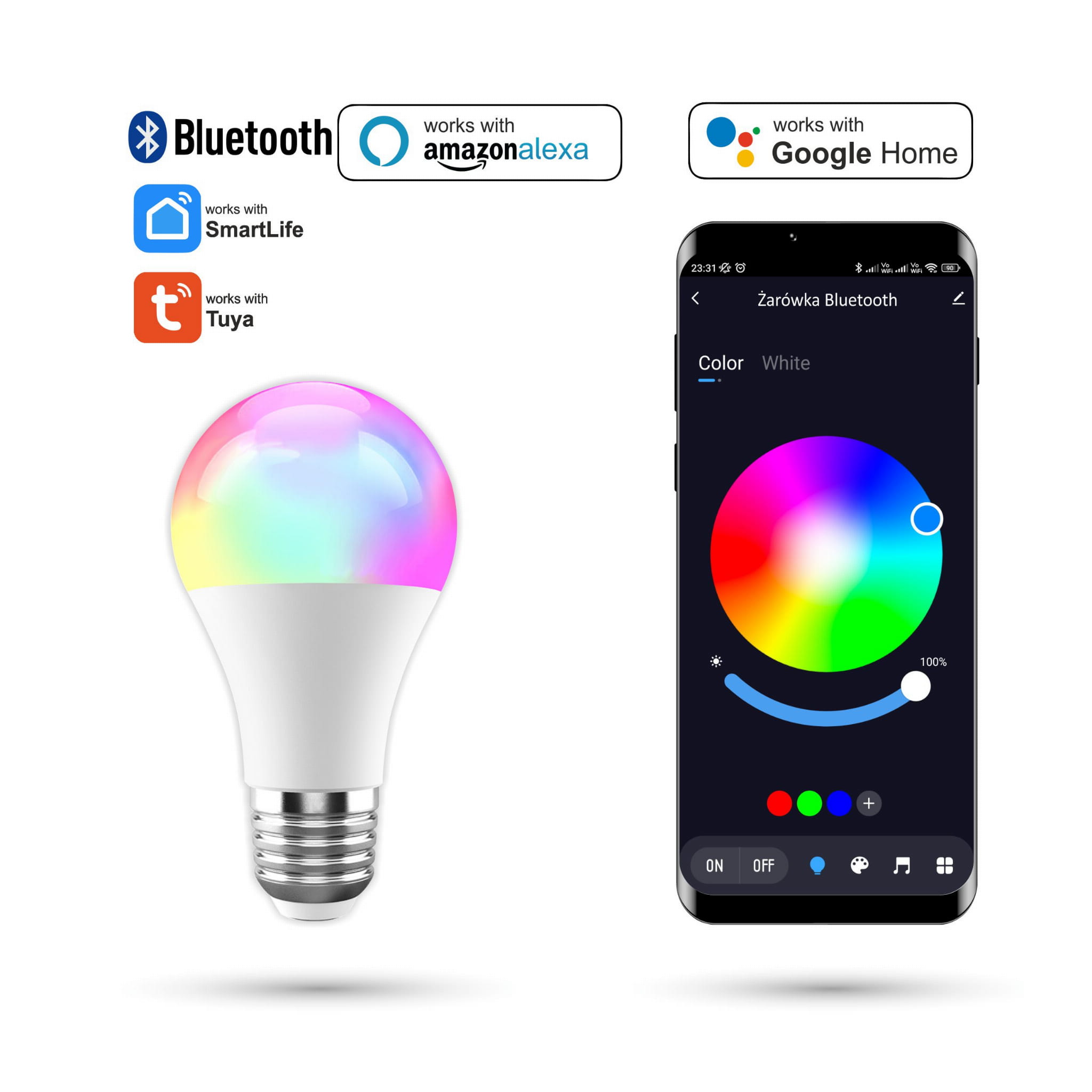 Tuya 9w Rgbcw Bluetooth-lampe Warmweiß, Kaltweiß, Neutralweiß, Rgb