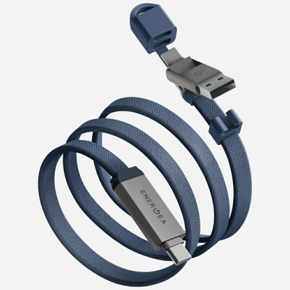 Energea Sheath Travel 2-in-1 Usb-c-auf-usb-c/usb-a-kabel, 480 Mbit/s, 60 W, 1,2 M, Blau