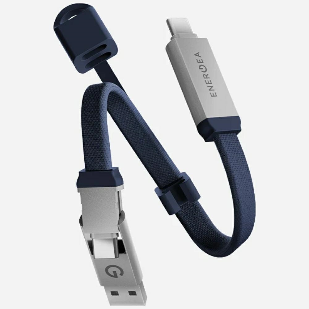 Energea Sheath Key 2-in-1 Usb-c-auf-usb-c/usb-a-kabel, 480 Mbit/s, 60 W, 15 Cm, Blau