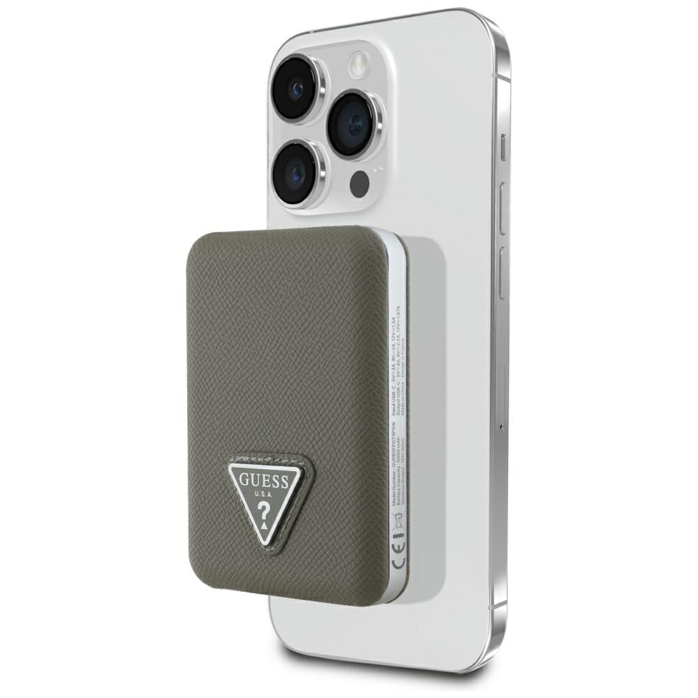 Guess Grained Triangle 5000mah 15w Usb-c Magsafe Induktive Powerbank Braun