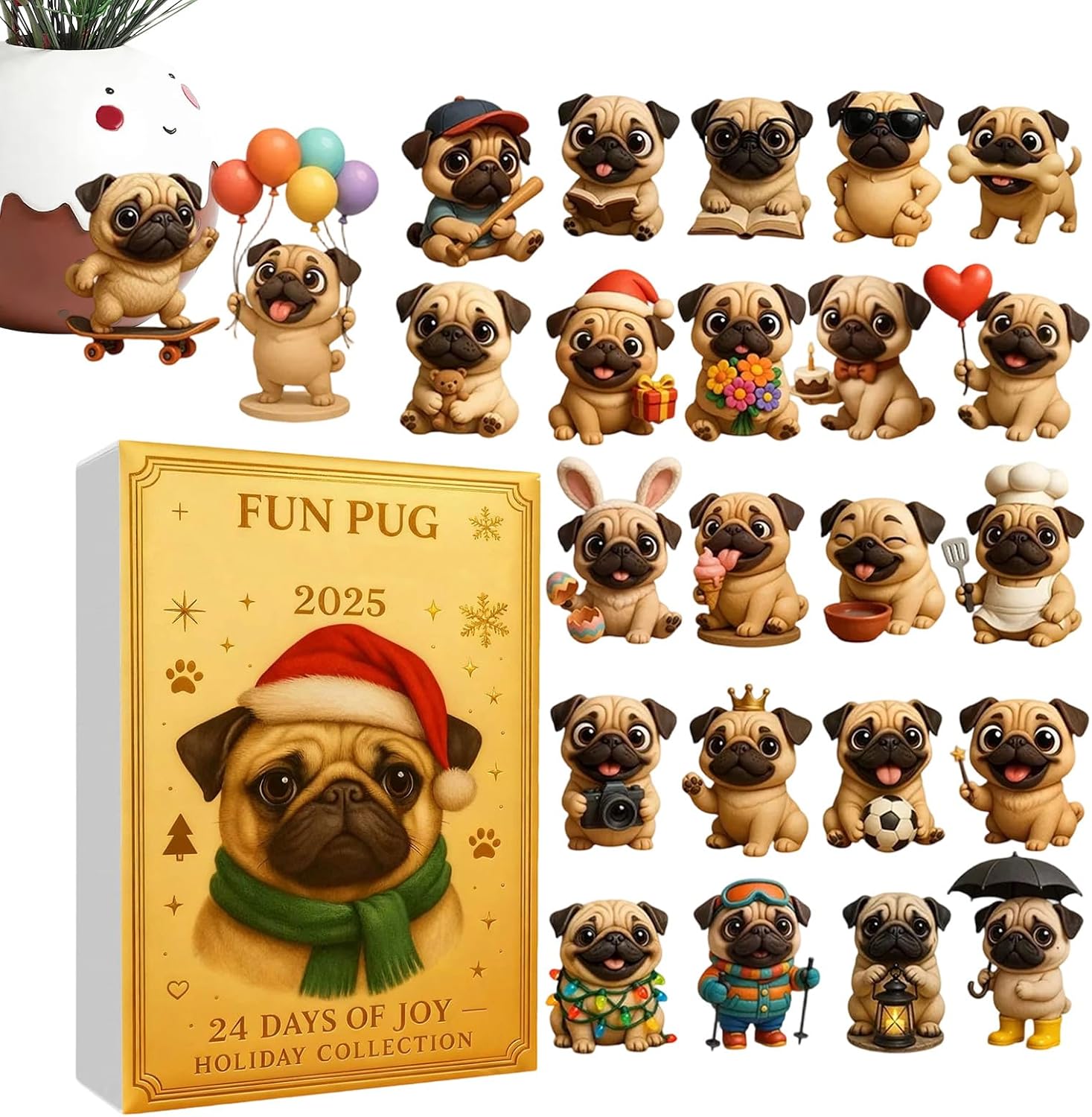 Adventskalender Mit Bulldoggenmotiv, 24 Tage, 2d-acryl-anhänger Weihnachtsbaumschmuck Für Feiertage, Geburtstage, Büros, Autos, Wohnungen, Schlafzimmer, Klassenzimmer, Apartments
