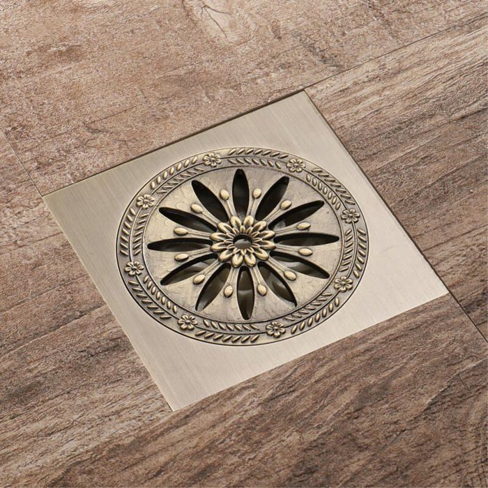 Duschablauf Aus Bronze – Quadratisch – Geruchsdicht – 10 X 10 Cm – Abnehmbares Gitter – Verstopfungsfrei – Gebürsteter Stahl