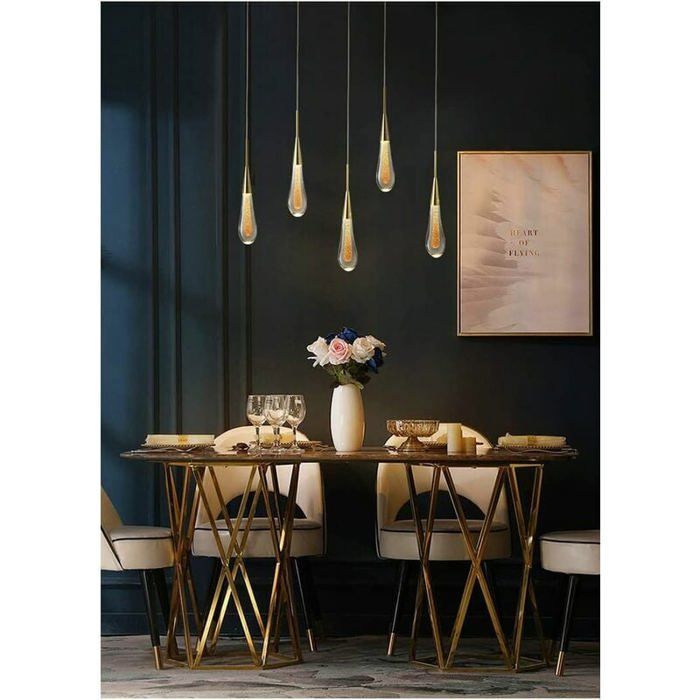 Led-pendelleuchte, Kreative Tropfenförmige Glas-pendelleuchte, Moderne Goldene Led-deckenleuchte Aus Glas, Geeignet Für Schlafzimmer, Esszimmer Und Küchen.