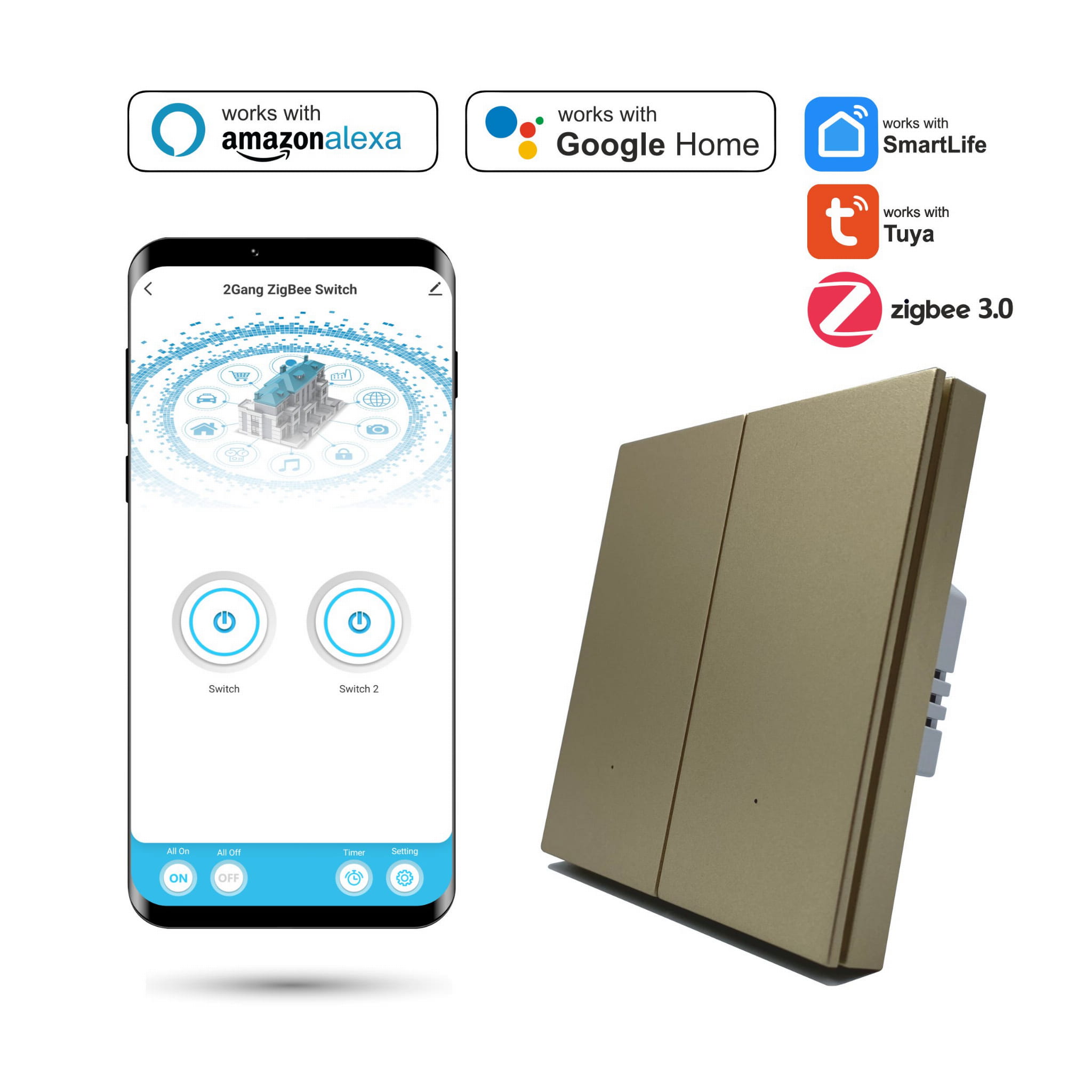 Tuya Smart Zigbee Dual Switch Mit N Life Gold