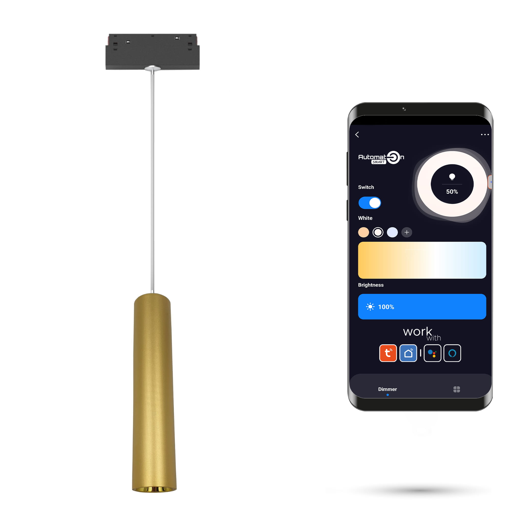 Led-wlan-zigbee-röhren-pendelleuchte, Gold, 10 W, Für Magnetschienen Smart Track, 48 V Dc, 3000–5000 K, 10 W Dimmbar