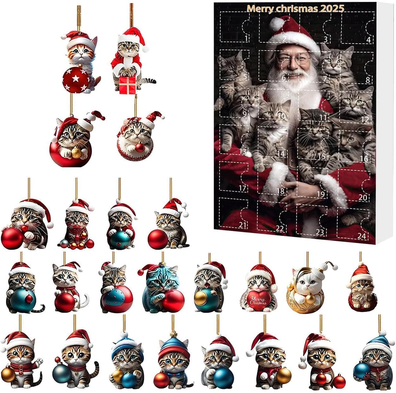 Adventskalender Countdown Weihnachten, Süßer Anhänger 24-tägiger Adventskalender Mit Katzenanhänger Aus Acryl Für Kinder, Bezaubernde Heimdekoration Für Jungen, Ehefrauen Und Freundinnen