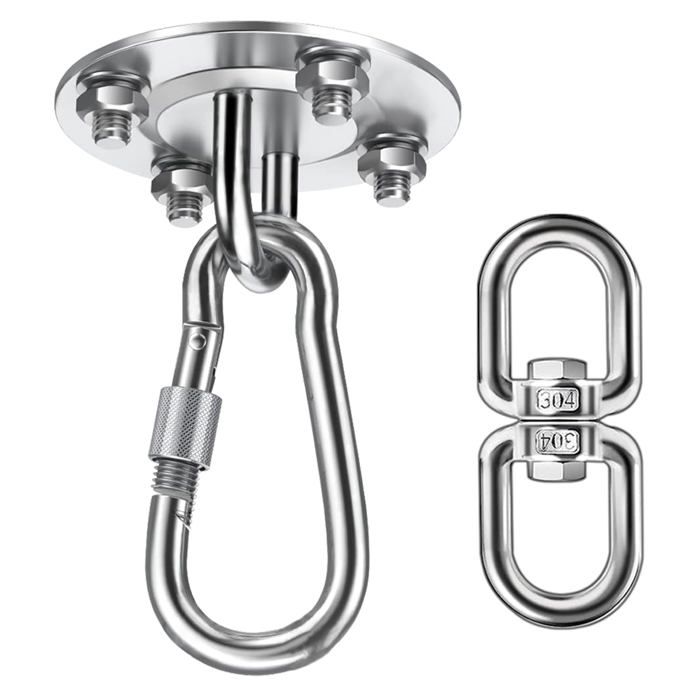 400 Kg Edelstahlhaken Mit 360° Drehbarem Ring Und Karabiner – Hängematten-/trx-aufhängungsset