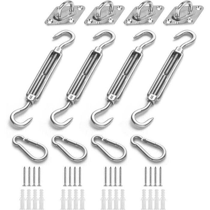 Gartenmarkisen-befestigungsset – Edelstahl – Robust Und Langlebig – M5-gewinde – 4 Wandhalterungen – 4 Karabinerhaken