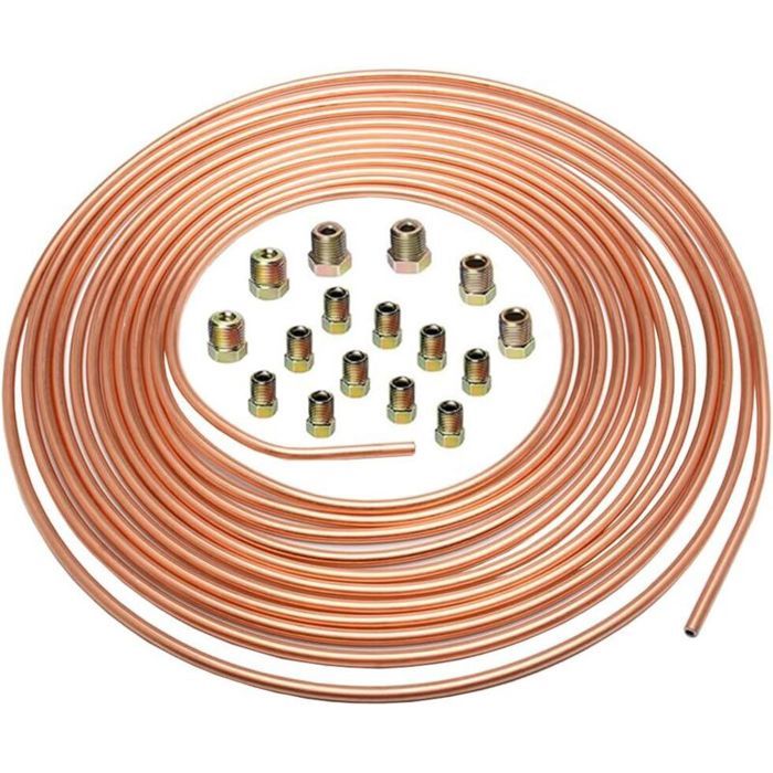 Kupferbremsschlauch – 6,35 Mm – 1/4 Zoll – 7,6 Meter – 16 Muttern – Rostbeständige Beschichtung – Flexibel