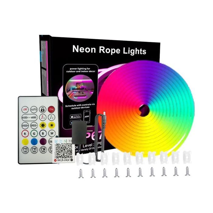 30 Meter Rgb-neon-led-lichtleiste – Europäischer Standardstecker, Flexibles Silikonmaterial, Fernbedienung/bluetooth