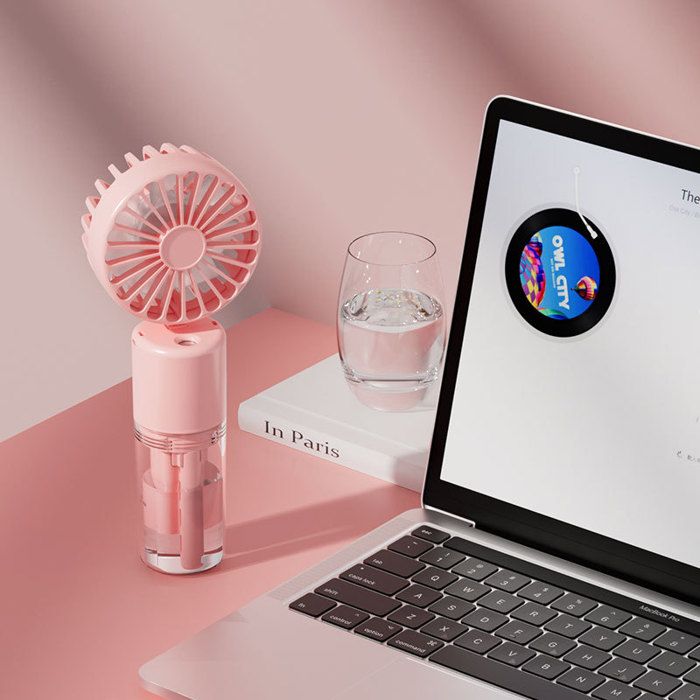 Kühlender Nebelventilator – Usb-aufladbar – Tragbar – Feuchtigkeitsspendend – Mini-handnebelventilator F2 (rosa)