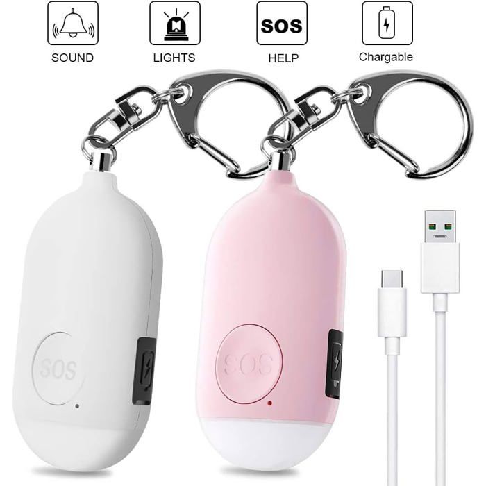 130 Db Lauter, Wiederaufladbarer Usb-personenalarm, Wasserdichte Led-taschenlampe, Sicher Für Frauen Und Kinder (rosa)
