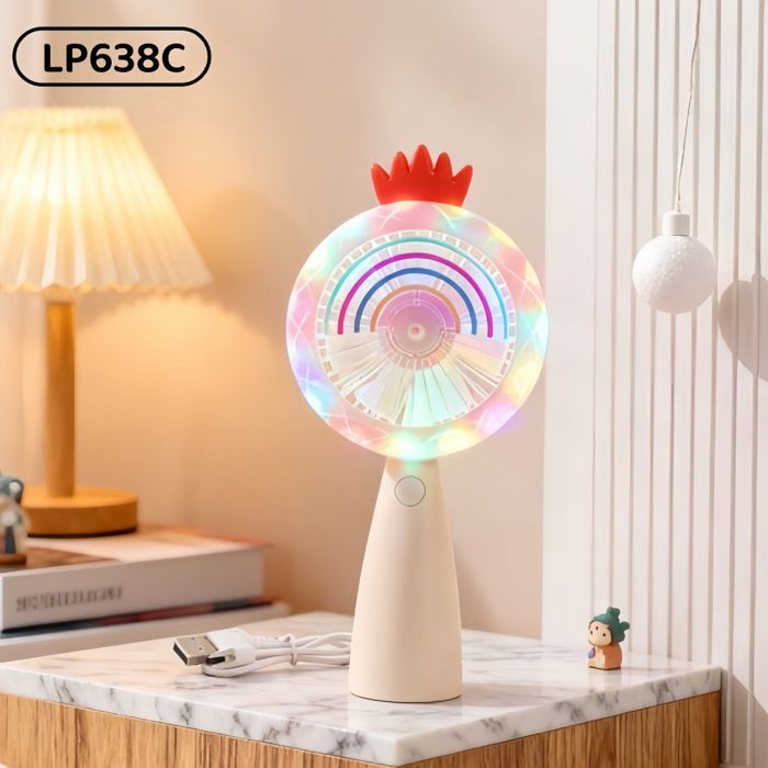 Sommerventilator Für Kinder – Usb-aufladbar – Mit Beleuchtung – Tragbar – Niedlich Und Leise – Aprikosenfarbener Handventilator
