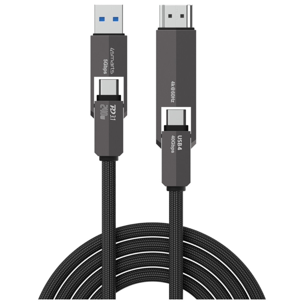 4smarts Combocord Usb4 Hdmi 240w 1,5m Schwarzes Kabel