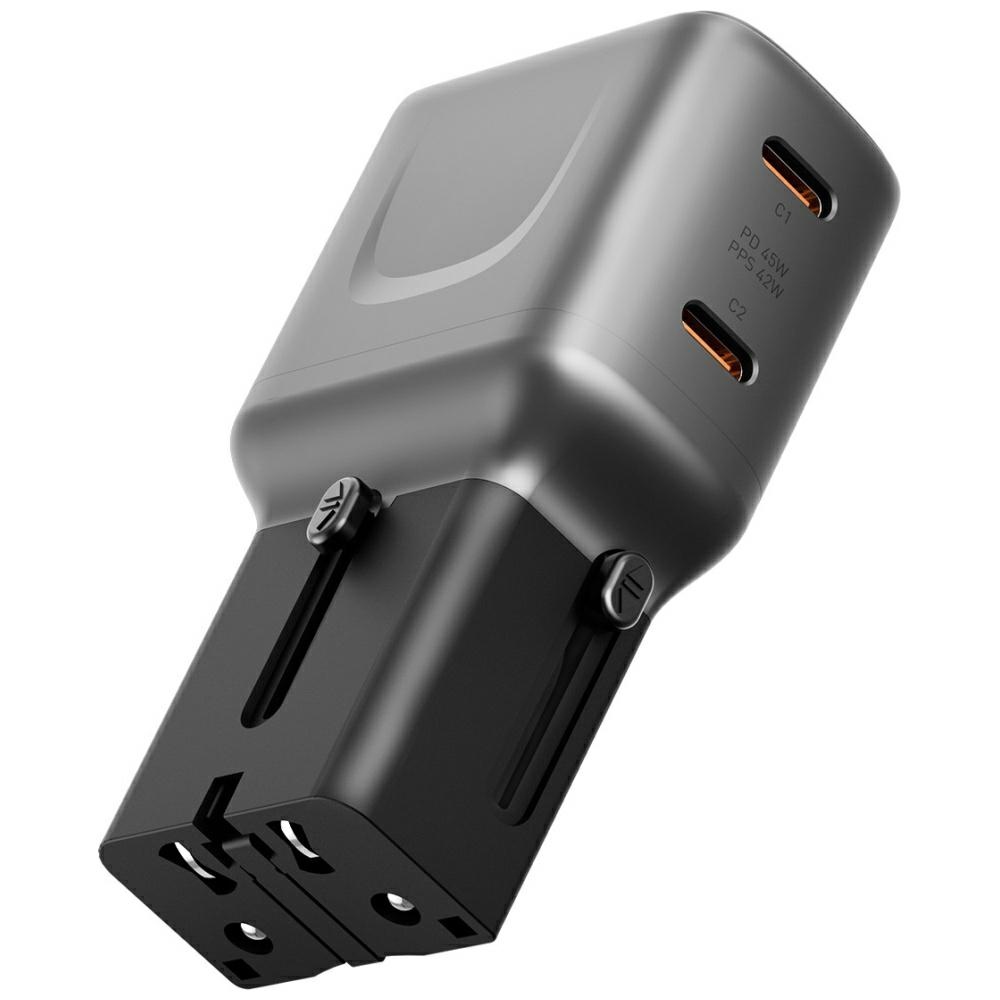 Energea Travelgo Adapter 45 2xusb-c 45w Graphit-schwarz Wandladegerät
