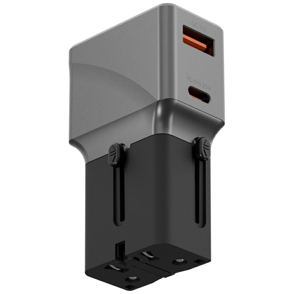 Energea Travelworld 1a1c 25w Adapter Schwarz Gunmetal