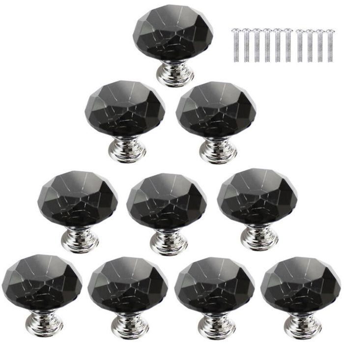 10 Schranktürgriffe Für Möbelschubladen Und Kleiderschränke, 30 Mm Kristallglas-diamant, Mit Schrauben – Schwarz