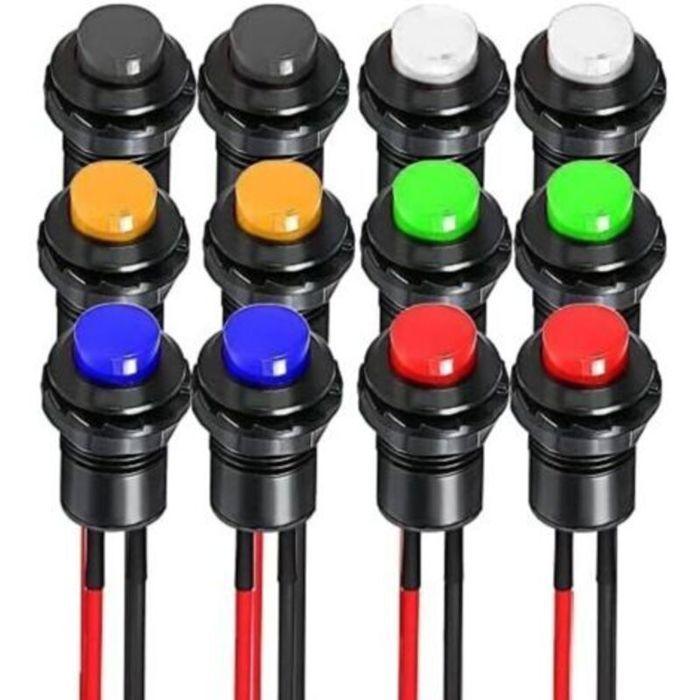 12er-pack 12-mm-vorverdrahtete, Selbstverriegelnde Drucktaster Ds-428/427/425, Mini-rundtaster, Geeignet Für Beleuchtungskörper Und Haushaltsgeräte
