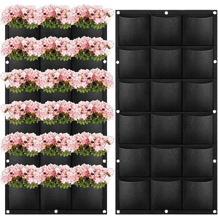 Hängender Pflanzbeutel Mit 18 Taschen, Geeignet Für Die Vertikale Wandbepflanzung, Für Den Außenbereich, Innenbereich, Wohnung, Balkon Und Terrasse – Schwarz