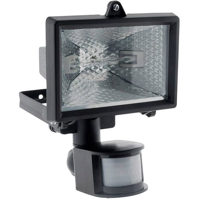 Halogen-flutlicht Mit Bewegungsmelder – Schwarz – Schutzart Ip44 – 120-w-r7s-röhre – Dämmerungssensor – 12 Meter Leuchtweite