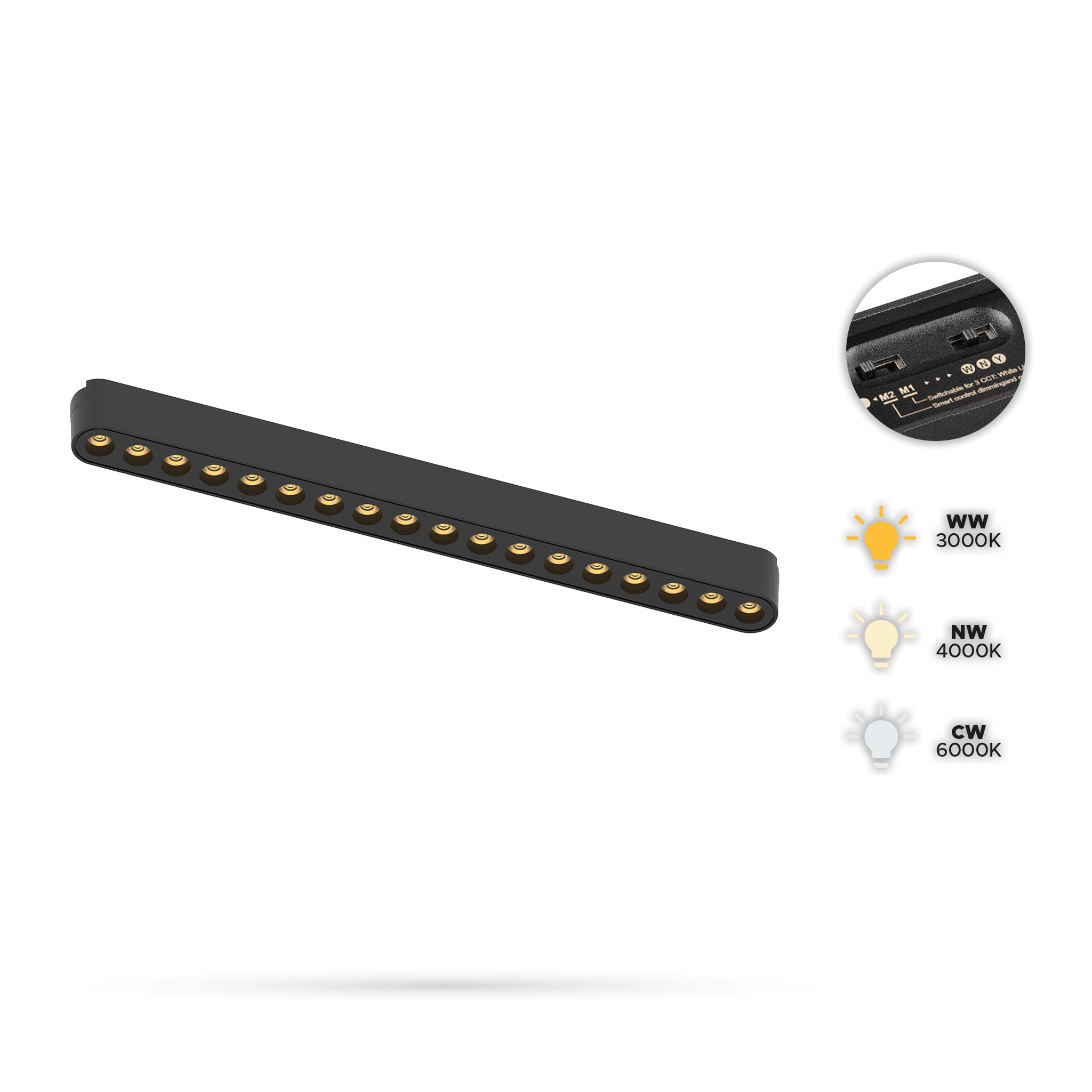 18-w-t18-linearstrahler Für Slim Track- Und Fiberflex-schienen, 24 V Dc, 3 Farbtemperaturen (3000 K, 4000 K, 6000 K)