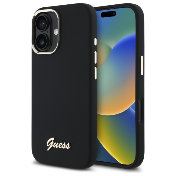 Guess Guhcp16ssmbslk Iphone 16 6,1" Schwarze/schwarze Hartschalen-silikonhülle Mit Metalllogo Und Rahmen