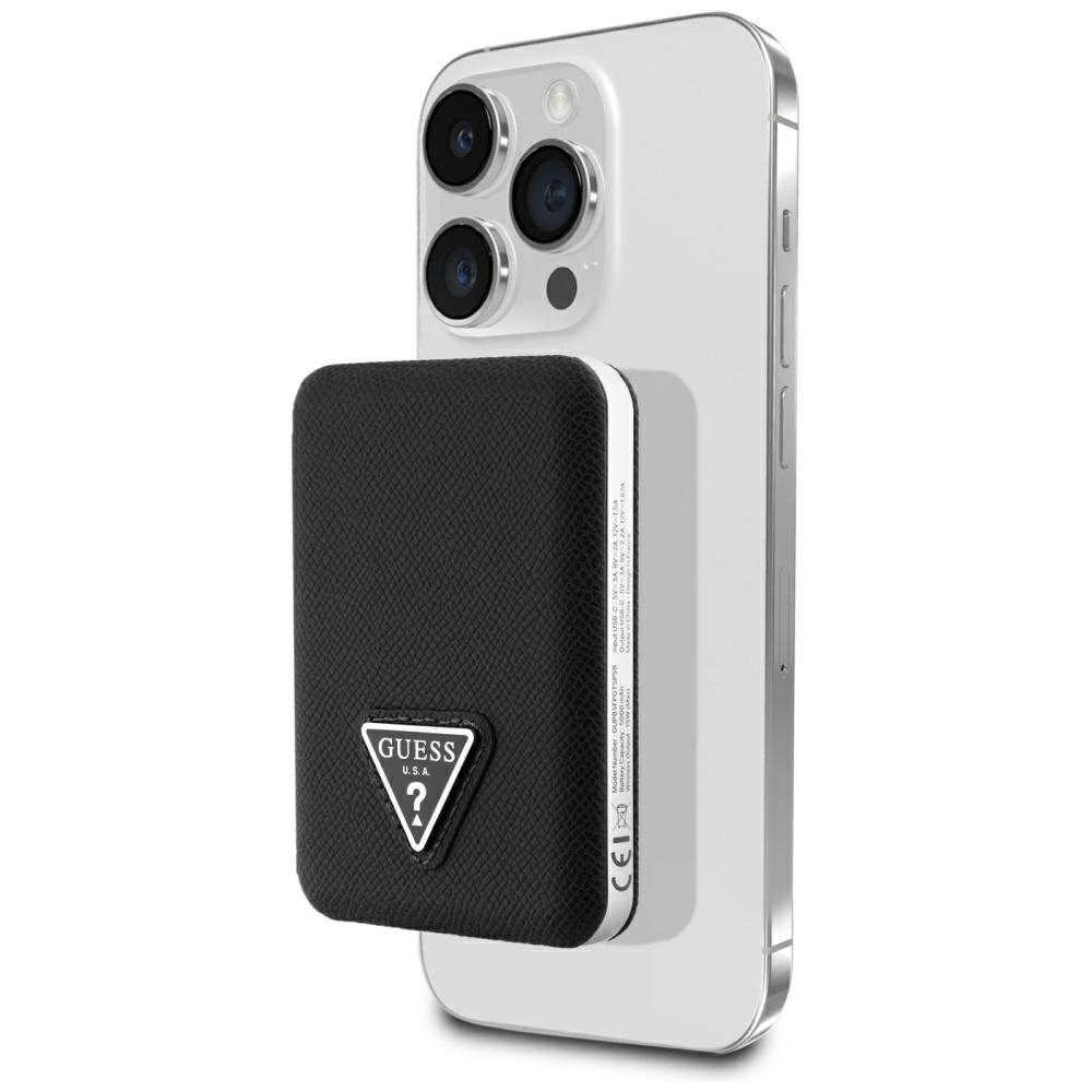 Guess Grained Triangle Induktive Powerbank 5000mah 15w Usb-c Magsafe Schwarz