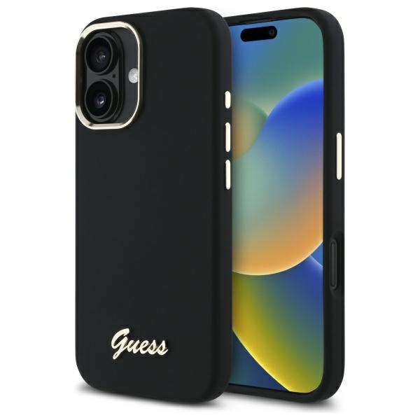 Guess Guhcp16msmbslk Iphone 16 Plus 6,7" Schwarze/schwarze Hartschalen-silikonhülle Mit Metalllogo Und -rahmen