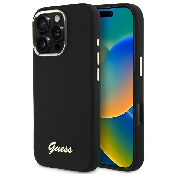 Guess Guhcp16xsmbslk Iphone 16 Pro Max 6,9" Schwarze/schwarze Hartschalen-silikonhülle Mit Metalllogo Und -rahmen