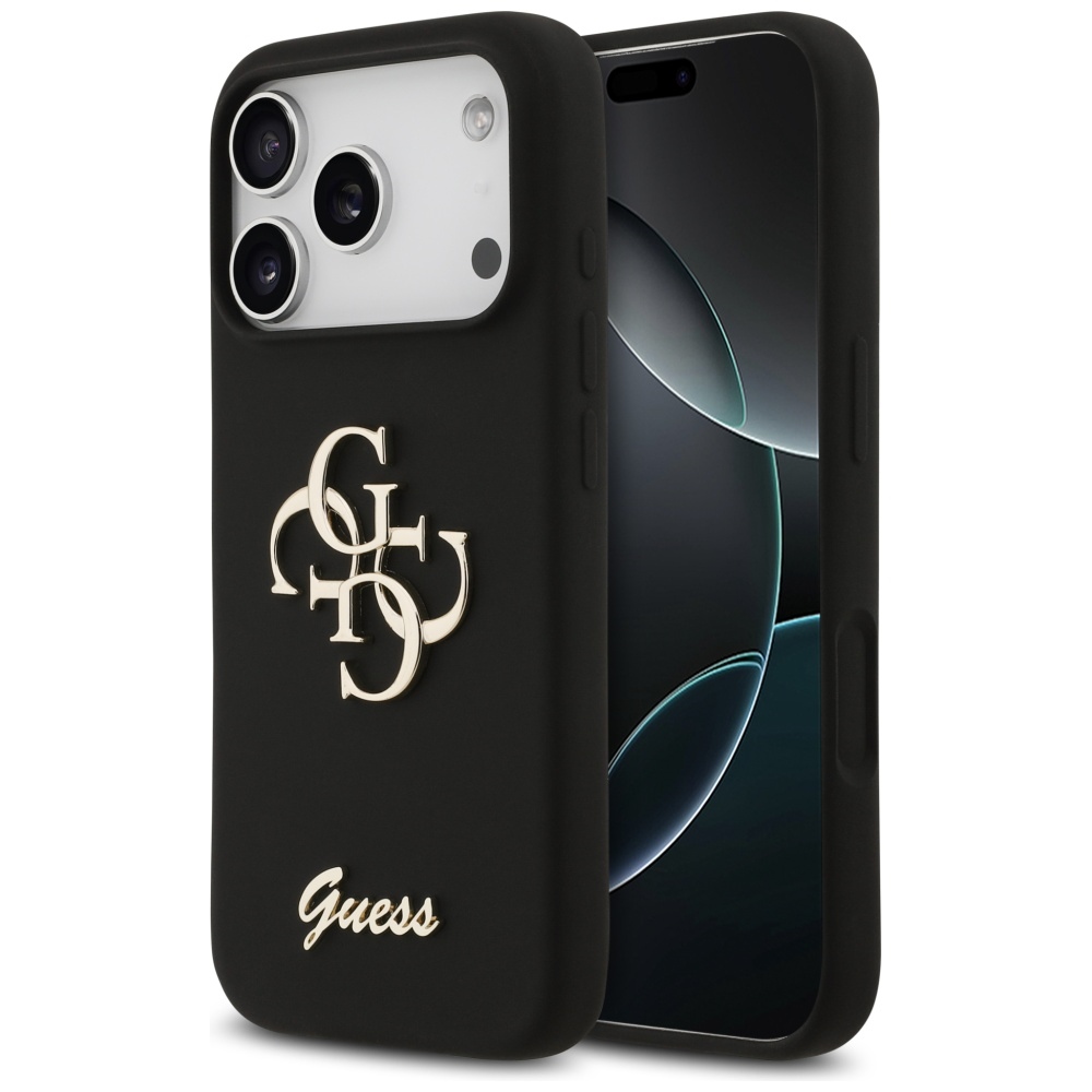 Guess Silikonhülle Mit Großem 4g-schriftzug Für Iphone 17 Pro, Schwarz