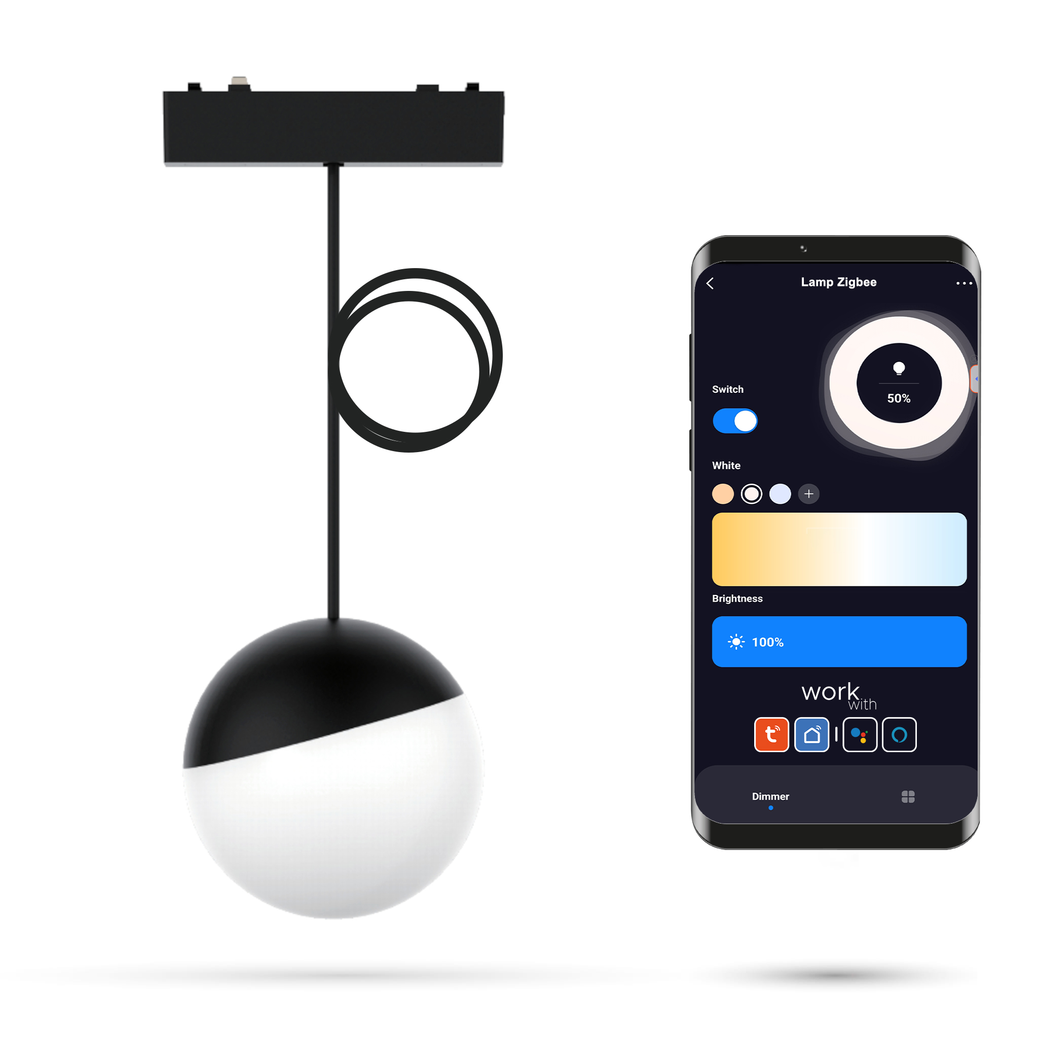 Led-pendelleuchte Mit Wlan Und Zigbee-funktion, Kugelform, Schwarz, 6 W, Für Magnetschienen, Slim Track, 48 V Dc, 3000–5000 K, Dimmbar