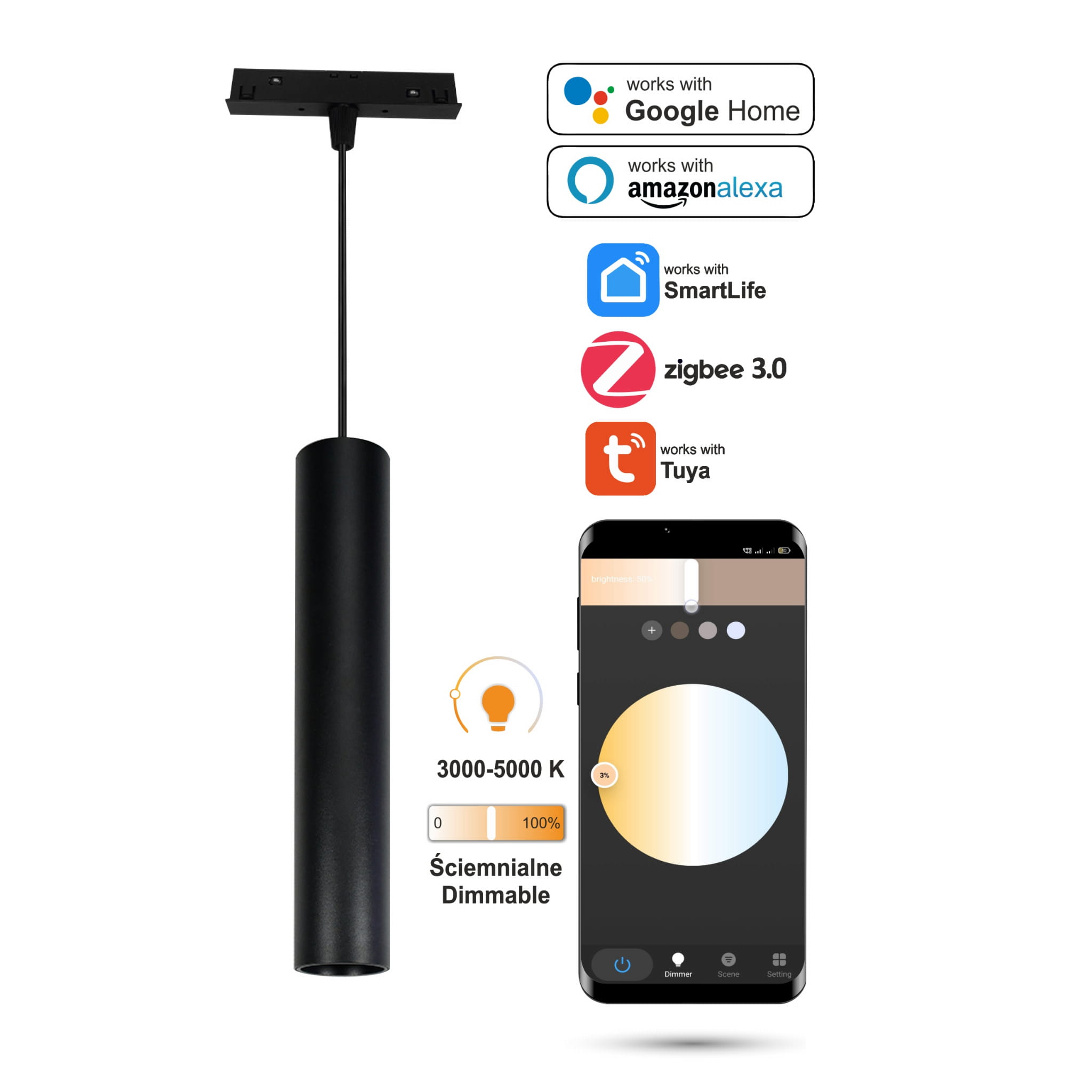 Wifi Zigbee Led-pendelleuchte 10w Für Magnetschienen Smart Track 48vdc 3000-5000k Dimmbar