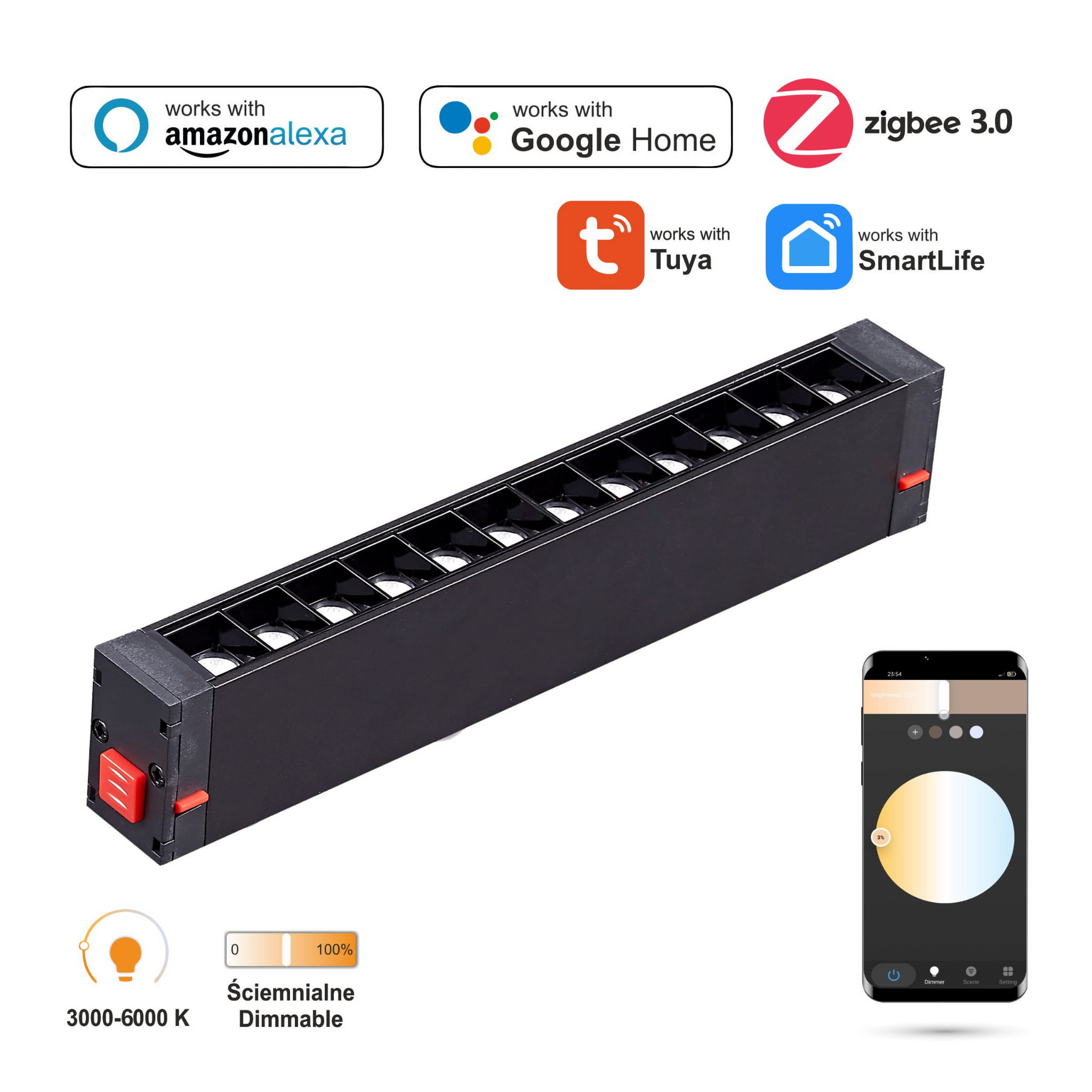 Wifi Zigbee Gitter 9w Led Linear-strahler Für Magnetschienen Smart Track 230vac 3000-6000k Dimmbar