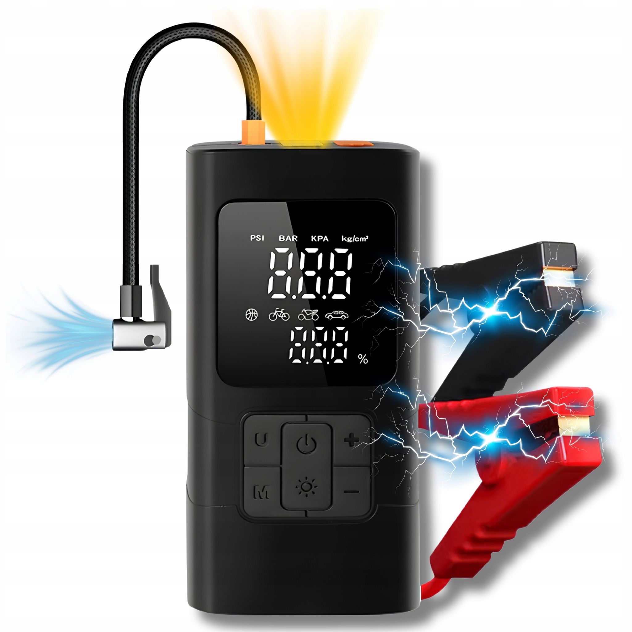 4-in-1-starthilfe-booster, Autostarter, Kompressor, Powerbank