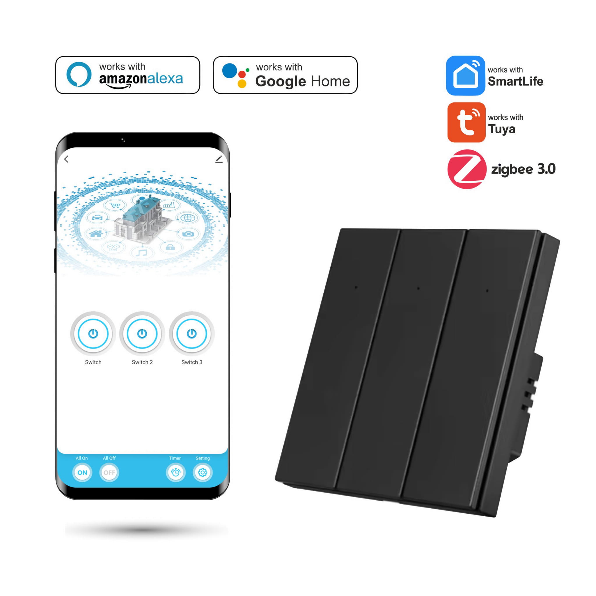 Tuya Smart Triple Switch Mit N Life Zigbee Schwarz