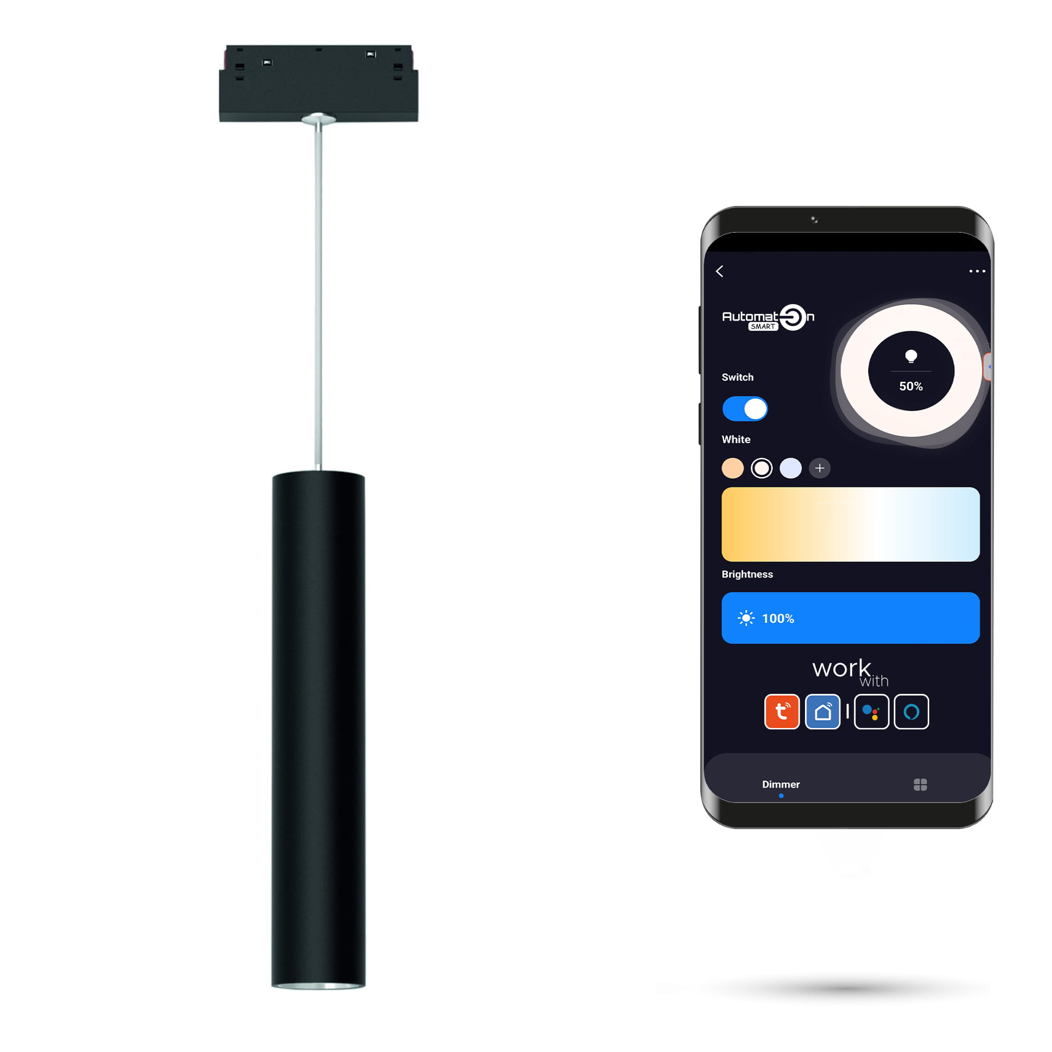 Led-wlan-zigbee-röhren-pendelleuchte, Schwarz, 10 W, Für Magnetschienen Smart Track, 48 V Dc, 3000–5000 K, Dimmbar