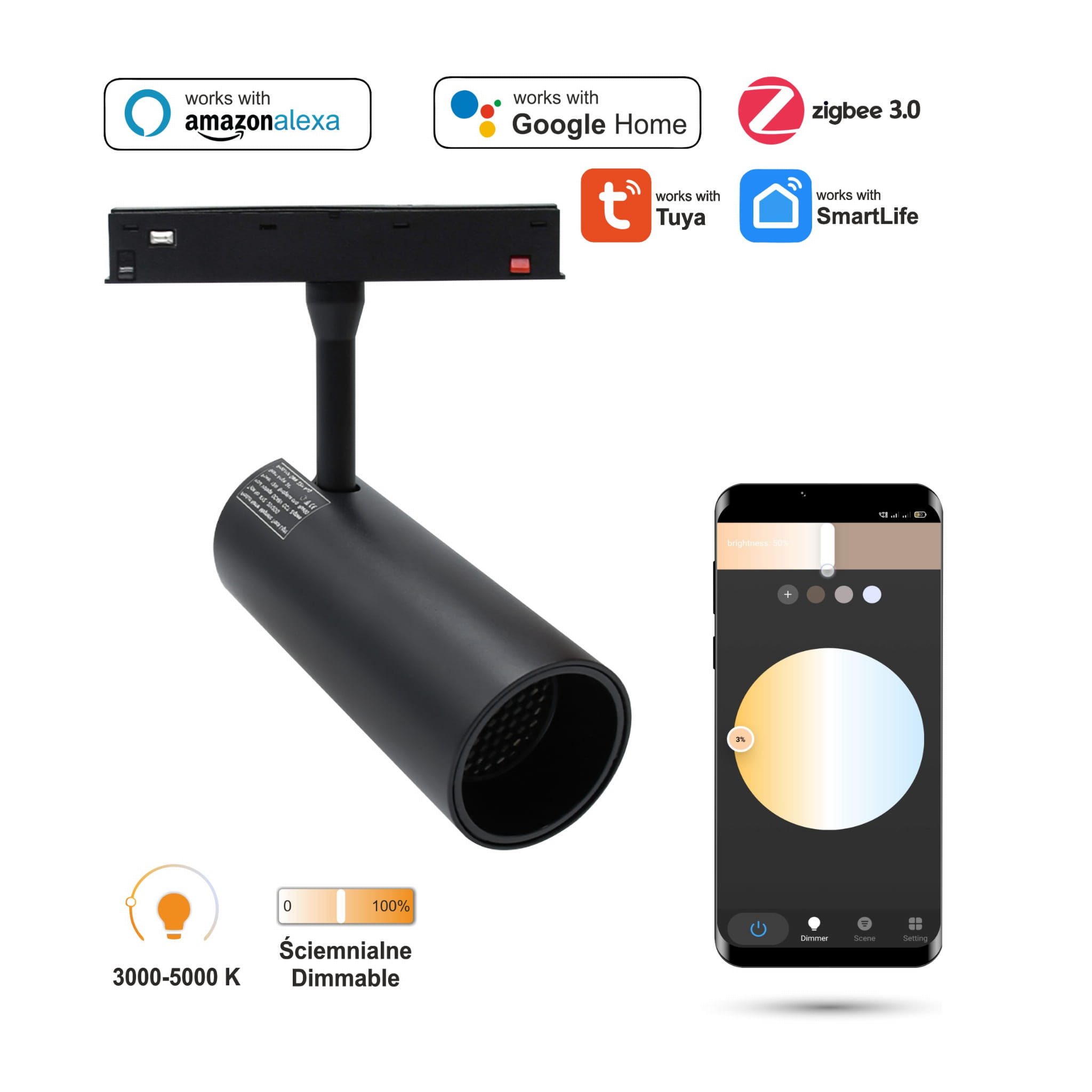 Wifi Zigbee Led-schienenstrahler 12w Für Magnetschienen Smart Track 48vdc 3000-5000k Dimmbar