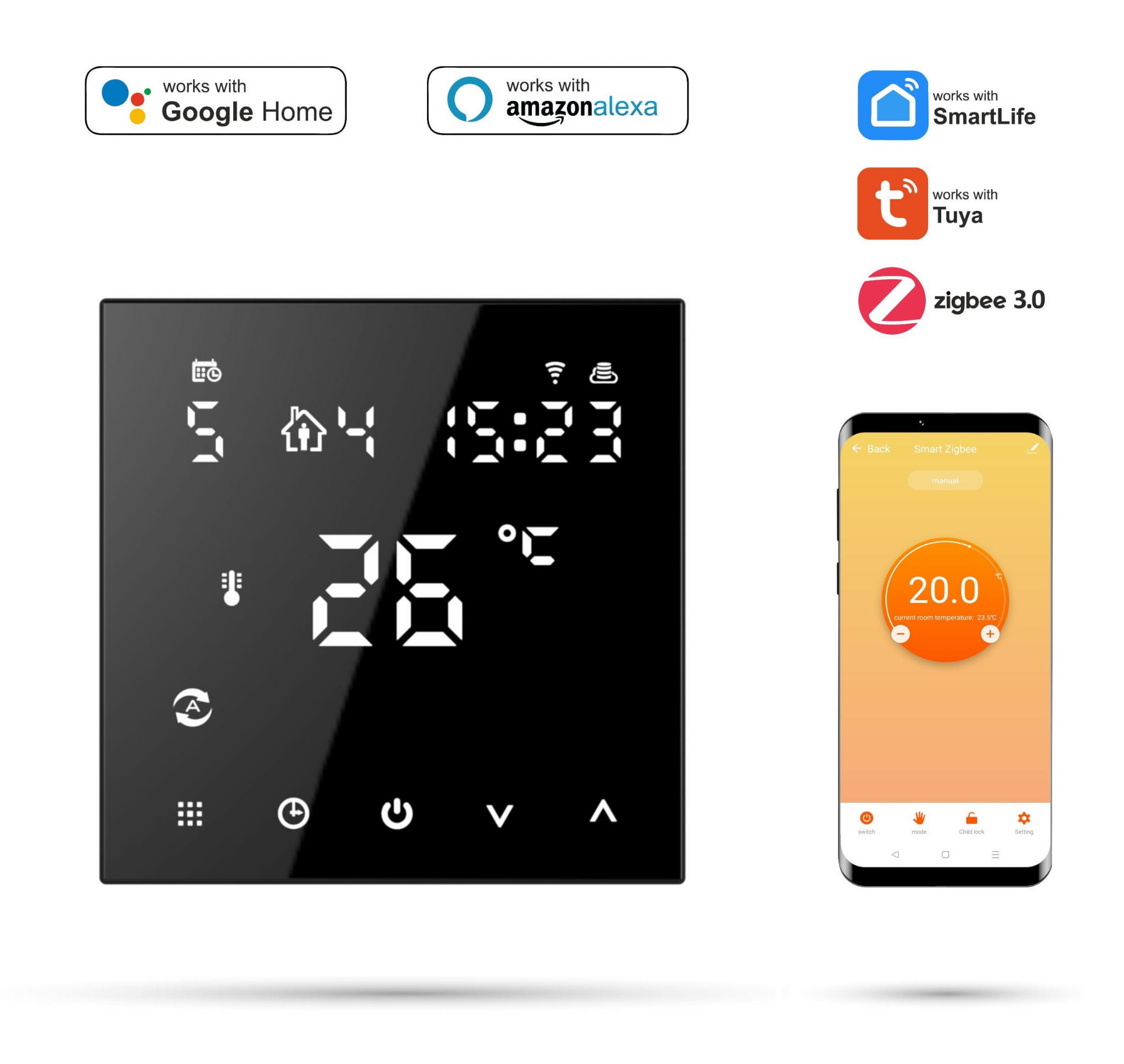 Zigbee-raumthermostat Tuya 3a Schwarz Pro2